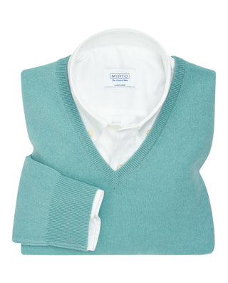 Jersey de Cashmere cuello V verde agua by MIRTO