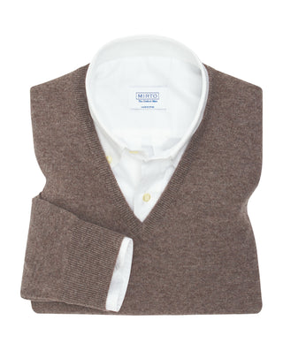 Jersey de Cashmere cuello V marrón by MIRTO