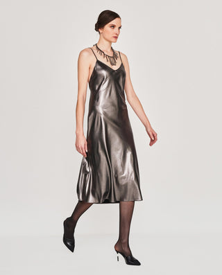 Silver lamé slip-dress