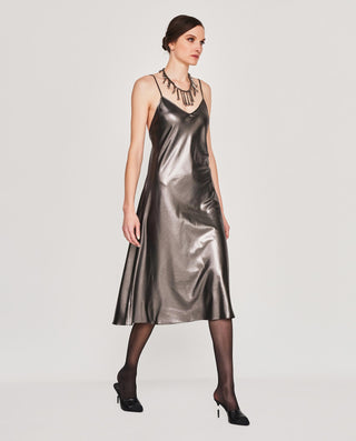 Silver lamé slip-dress
