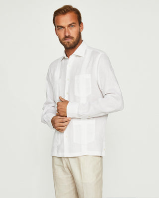 Guayabera manga larga blanca de lino