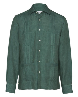 Guayabera manga larga verde de lino Big&Tall
