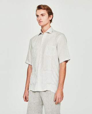 Guayabera manga corta gris de lino
