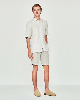 Guayabera manga corta gris de lino
