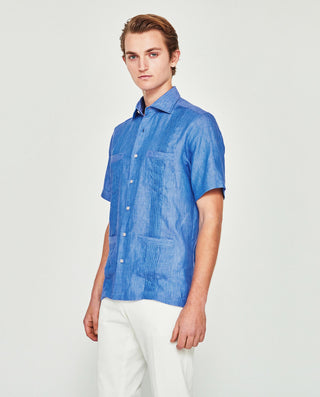 Guayabera manga corta azul royal de lino