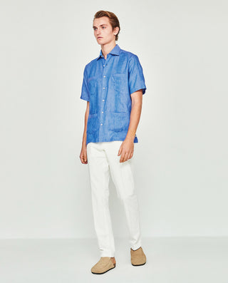 Guayabera manga corta azul royal de lino