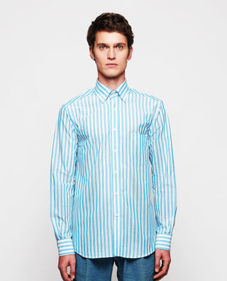 Camisa casual de algodón rayas turquesa by MIRTO