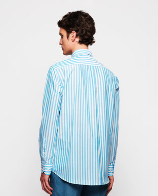 Camisa casual de algodón rayas turquesa by MIRTO