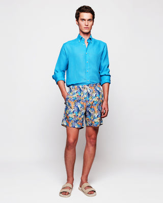 Camisa casual de lino azul royal by MIRTO