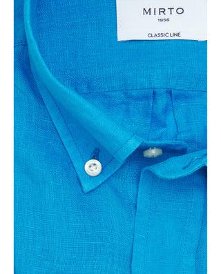 Camisa casual de lino azul royal by MIRTO