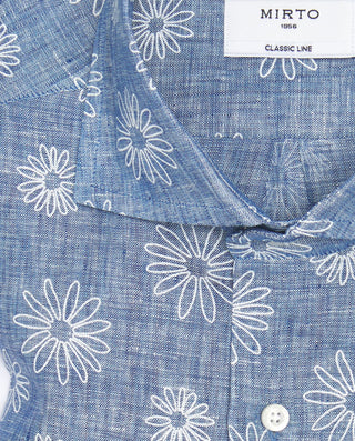 Camisa casual de lino estampado floral azul by MIR