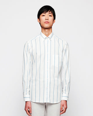 Camisa casual de algodón rayas azul y blanco by MI