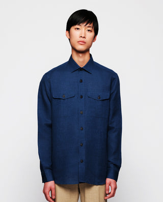 Sobrecamisa lino y algodón azul marino by MIRTO