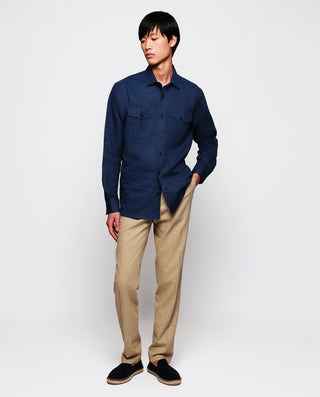 Sobrecamisa lino y algodón azul marino by MIRTO