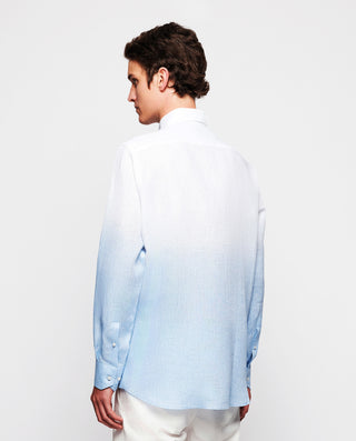 Camisa casual de lino degradé azul by MIRTO