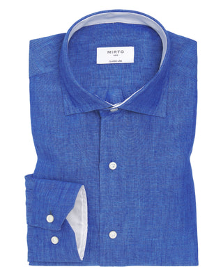 Camisa casual de lino azul royal by MIRTO