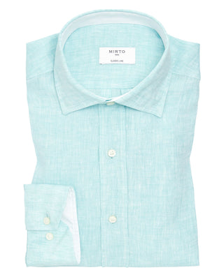 Camisa casual de lino verde agua by MIRTO