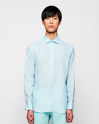 Camisa casual de lino verde agua by MIRTO