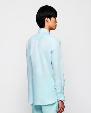 Camisa casual de lino verde agua by MIRTO
