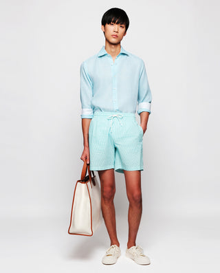 Camisa casual de lino verde agua by MIRTO