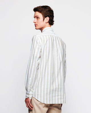 Camisa casual algodón y lino rayas caqui by MIRTO