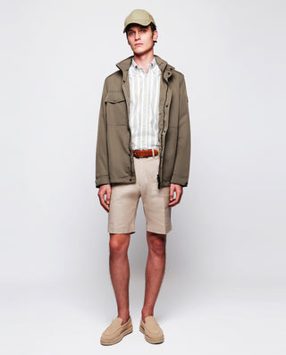 Camisa casual algodón y lino rayas caqui by MIRTO