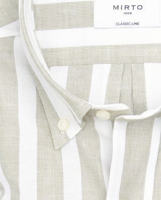 Camisa casual algodón y lino rayas caqui by MIRTO