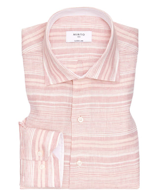 Camisa casual de lino rayas rosa y blanco by MIRTO