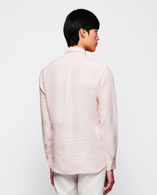 Camisa casual de lino rayas rosa y blanco by MIRTO