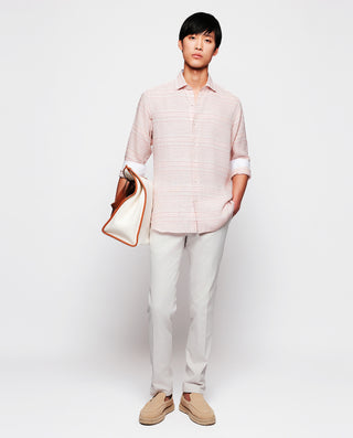 Camisa casual de lino rayas rosa y blanco by MIRTO