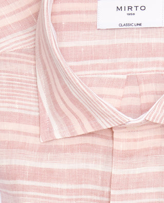 Camisa casual de lino rayas rosa y blanco by MIRTO