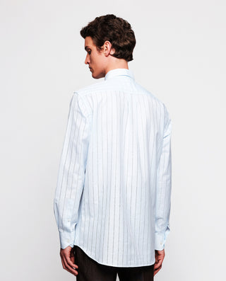 Camisa casual calada lino y algodón azul by MIRTO