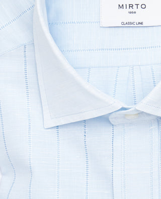 Camisa casual calada lino y algodón azul by MIRTO