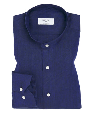 Camisa casual de lino azul marino by MIRTO