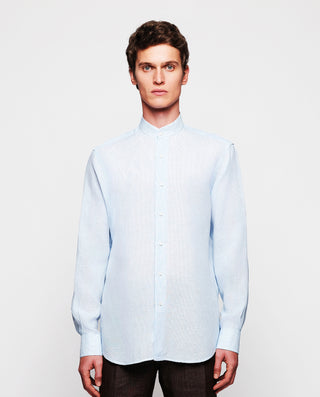 Camisa casual de lino rayas azul  y blanco by MIRT