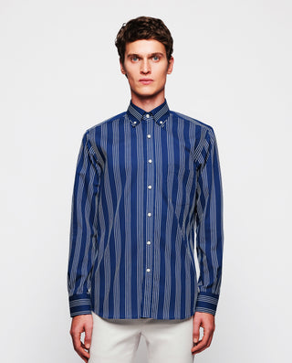 Camisa casual de algodón rayas azul marino by MIRT