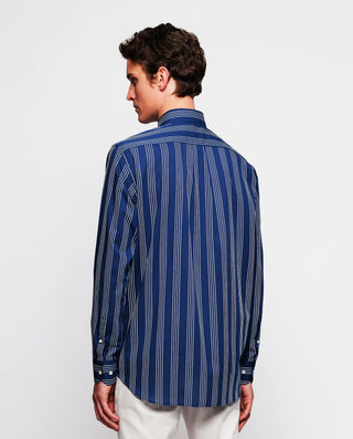 Camisa casual de algodón rayas azul marino by MIRT