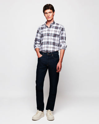 Camisa casual de algodón cuadros azul marino by MI