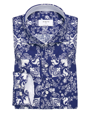 Camisa casual de algodón estampada azul by MIRTO