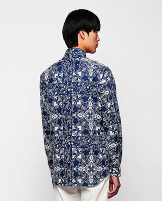 Camisa casual de algodón estampada azul by MIRTO