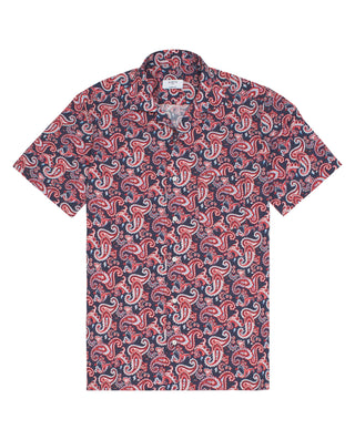 Camisa Hawaiana estampado paisley azul y rojo by M