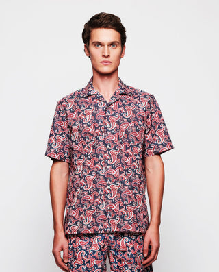 Camisa Hawaiana estampado paisley azul y rojo by M