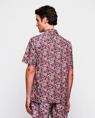 Camisa Hawaiana estampado paisley azul y rojo by M