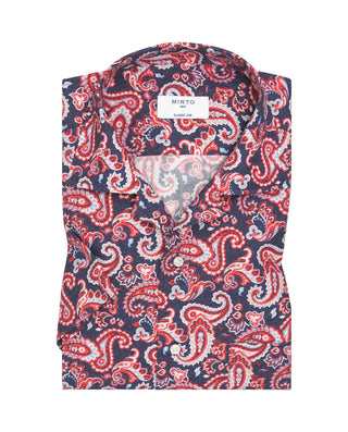 Camisa Hawaiana estampado paisley azul y rojo by M