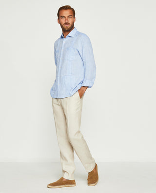 Guayabera manga larga azul de lino Big&Tall