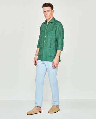 Guayabera manga larga verde de lino Big&Tall