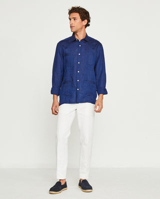 Guayabera lino manga larga 4 bols. marino by MIRTO