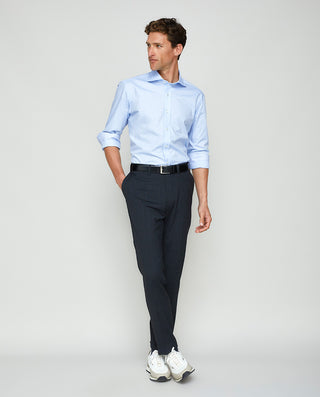 Camisa casual lisa semi-entallada azul