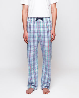Blue & green plaid long pajama pants