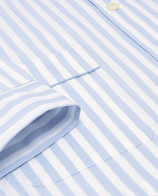Pijama largo blanco rayas azules estructura fil a fil